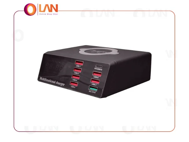 شارژر چند منظوره همراه شارژ سریع بی سیم  با نمایشگر  LED